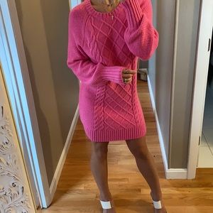 Bubble gum pink cable knit sweater dress